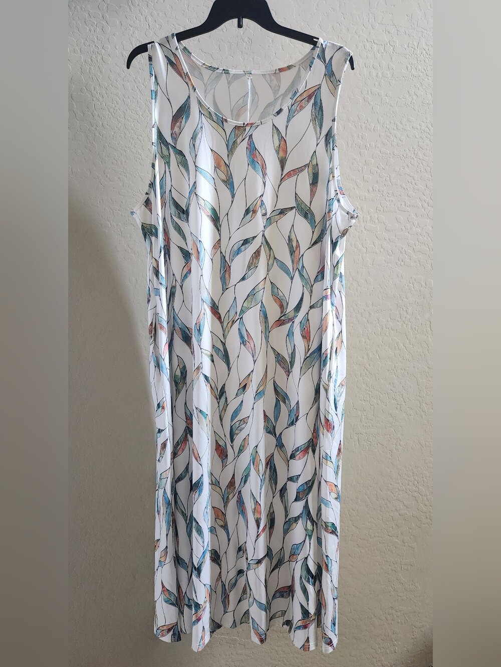 SHEIN White Maxi Dress with Multicolor Leaf Print